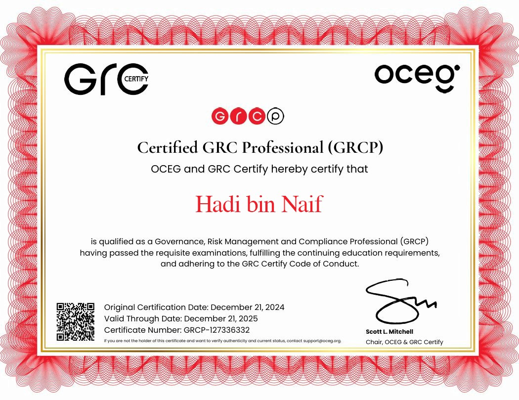 OCEG GRCP Certificate